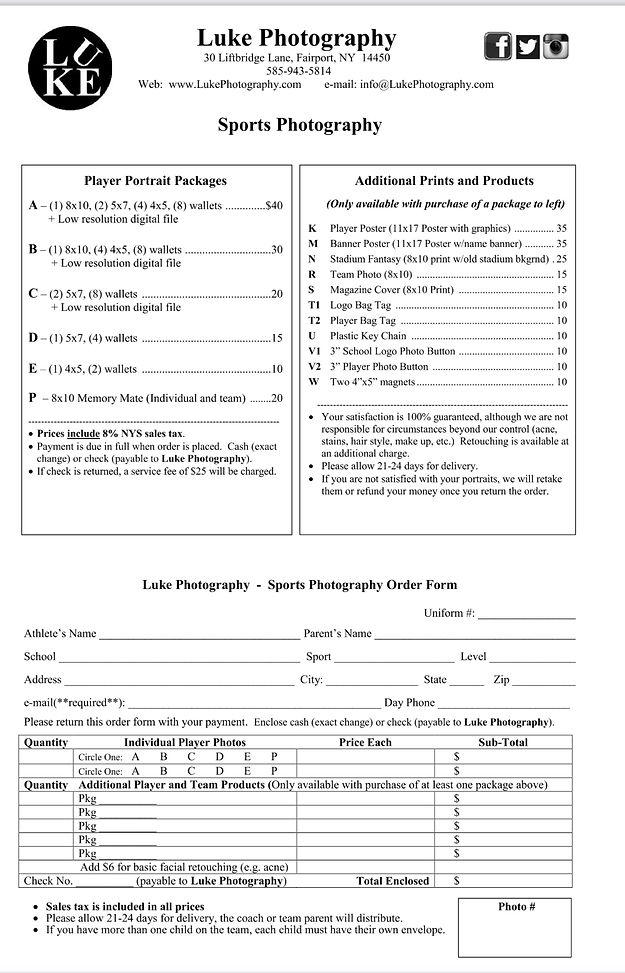 Picture Day Order Form Fairport Football