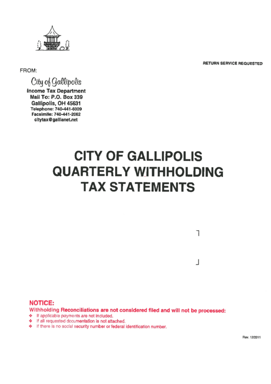 Quarterly Withholding Tax Statements Tax Form Gallipolis Ohio