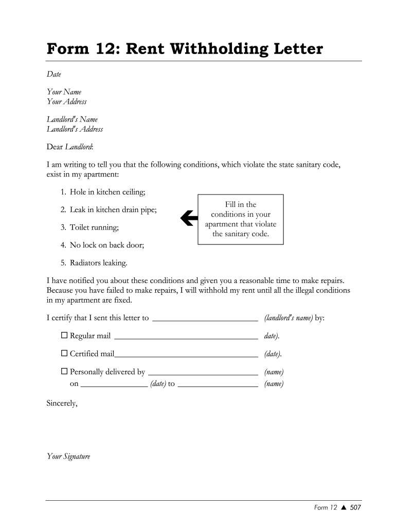 Rent Withholding Letter California Form Fill Out And Sign Printable 