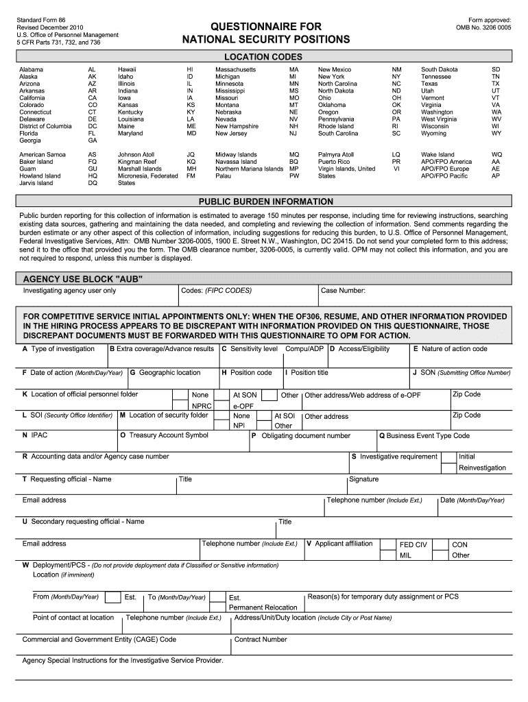 Sf 86 2010 Form Fill Out Sign Online DocHub