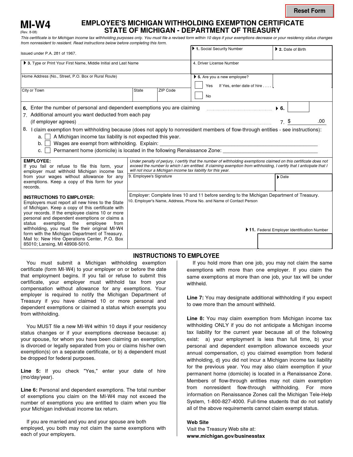 State of michigan w 4 income tax witholding form By Carrollton Public