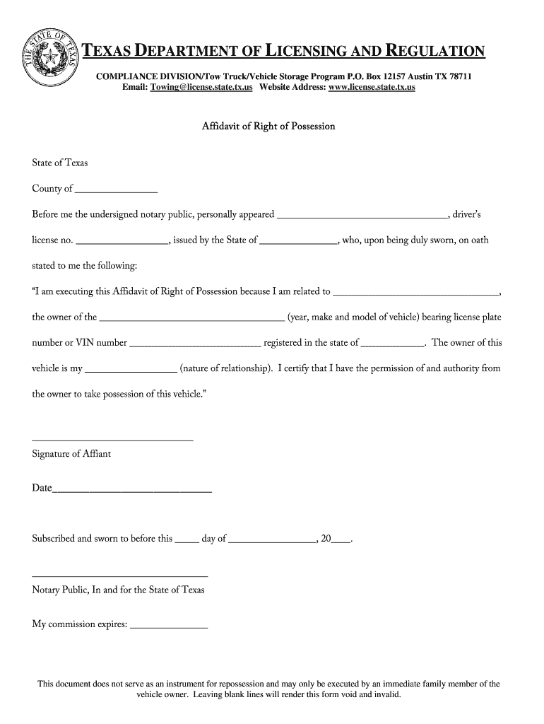 Texas Possession Form Fill Online Printable Fillable Blank PdfFiller