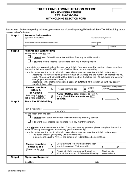 Top Tax Withholding Election Form Templates Free To Download In PDF Format