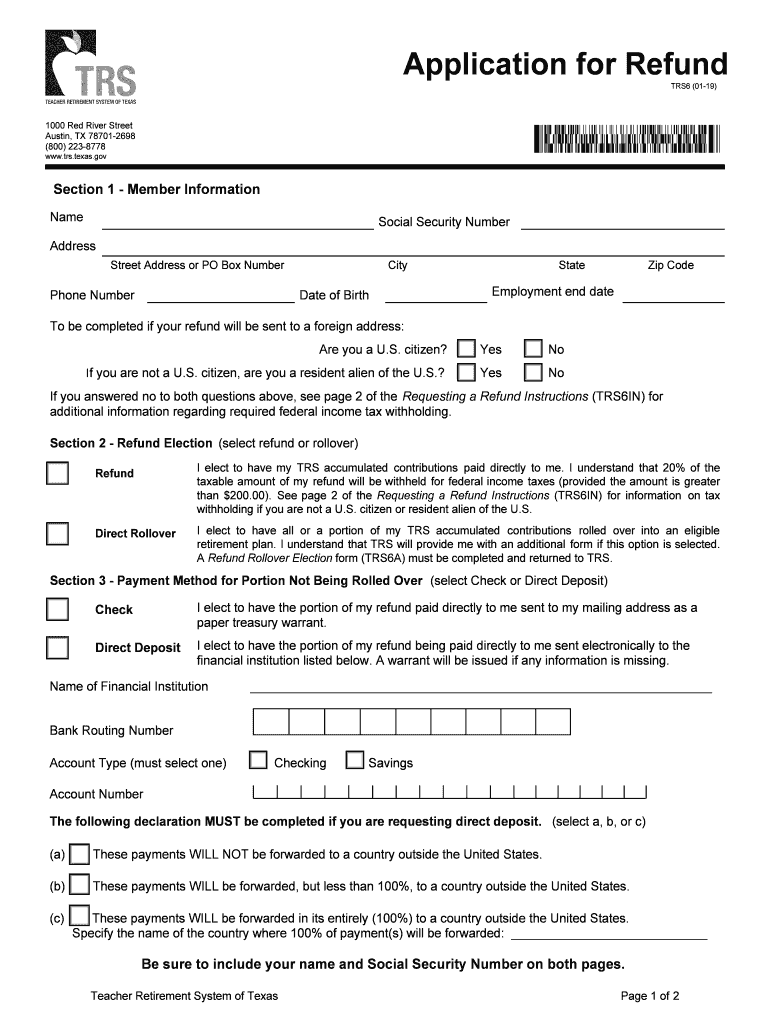 TX TRS 6 2019 Fill Out Tax Template Online US Legal Forms