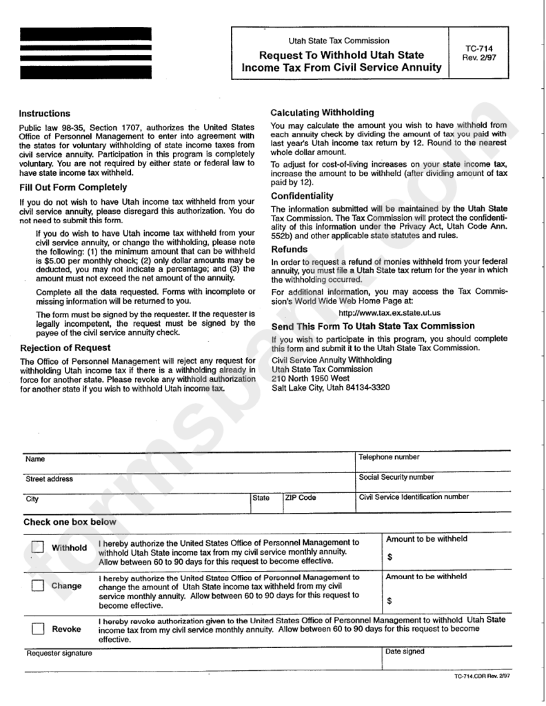 Utah Income Tax Withholding Form WithholdingForm