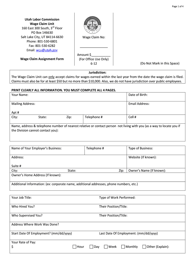 Utah Wage Claim Fill Out Sign Online DocHub