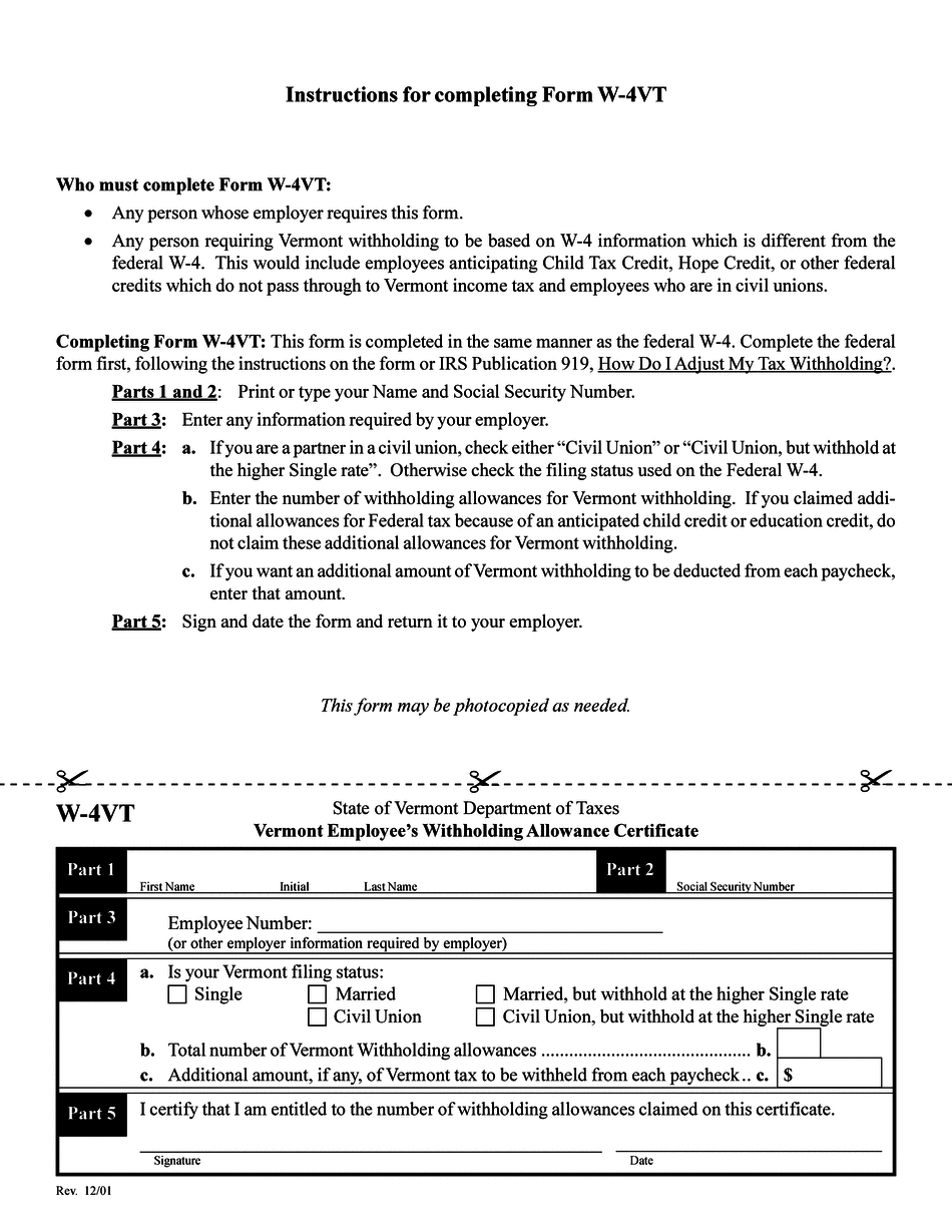 W 4VT 2023 Printable Form Vermont Employee s Withholding Allowance