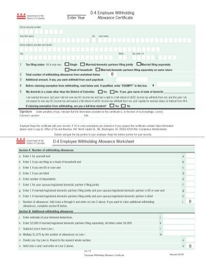 Washington Dc Income Tax Withholding Form WithholdingForm