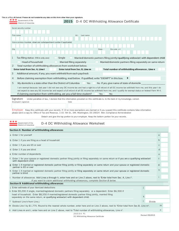 Washington Dc Income Tax Withholding Form WithholdingForm