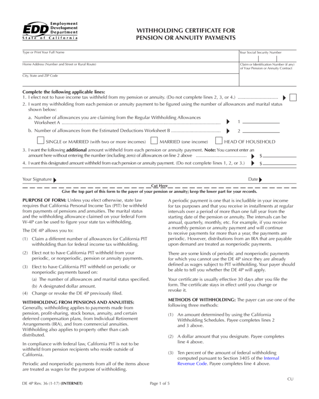 Withholding Certificate For Pension Or Annuity Payments De 4P Edit 