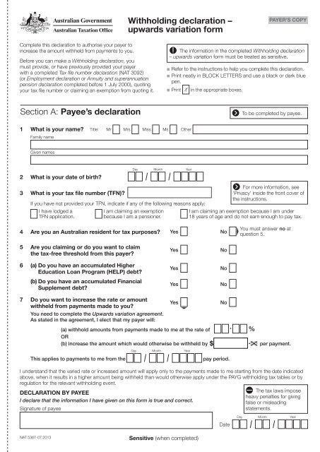 Withholding Declaration Upwards Variation Form Australian 