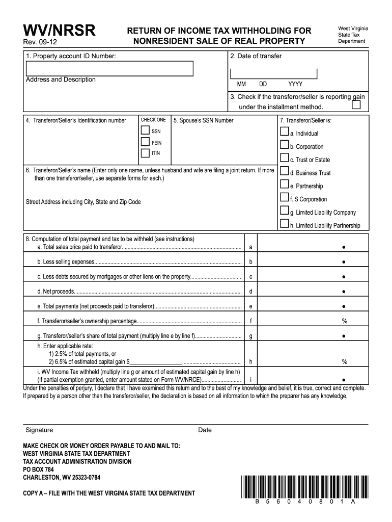 2012 2024 Form WV DoR NRSR Fill Online Printable Fillable Blank