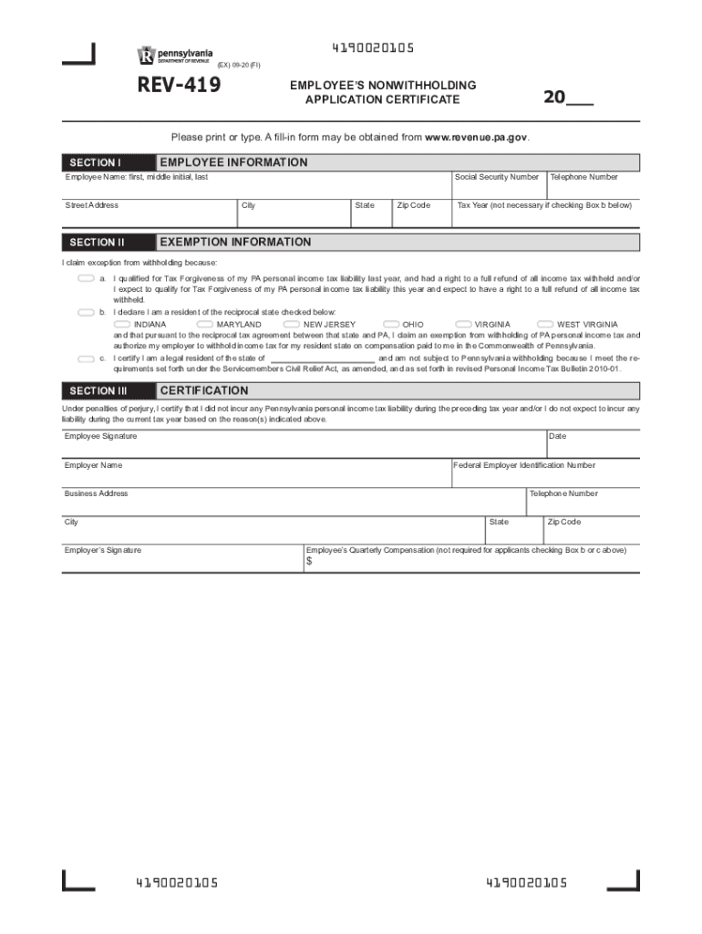 2020 2024 Form PA REV 419 Fill Online Printable Fillable Blank 