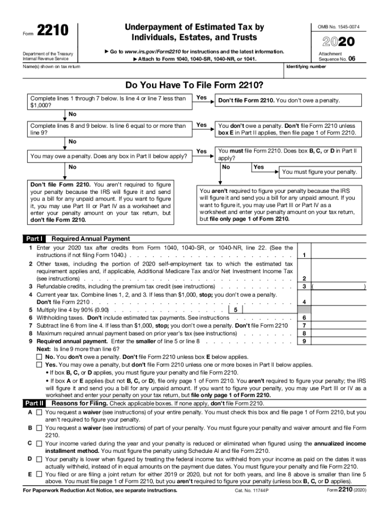 2020 Form IRS 2210 Fill Online Printable Fillable Blank PdfFiller