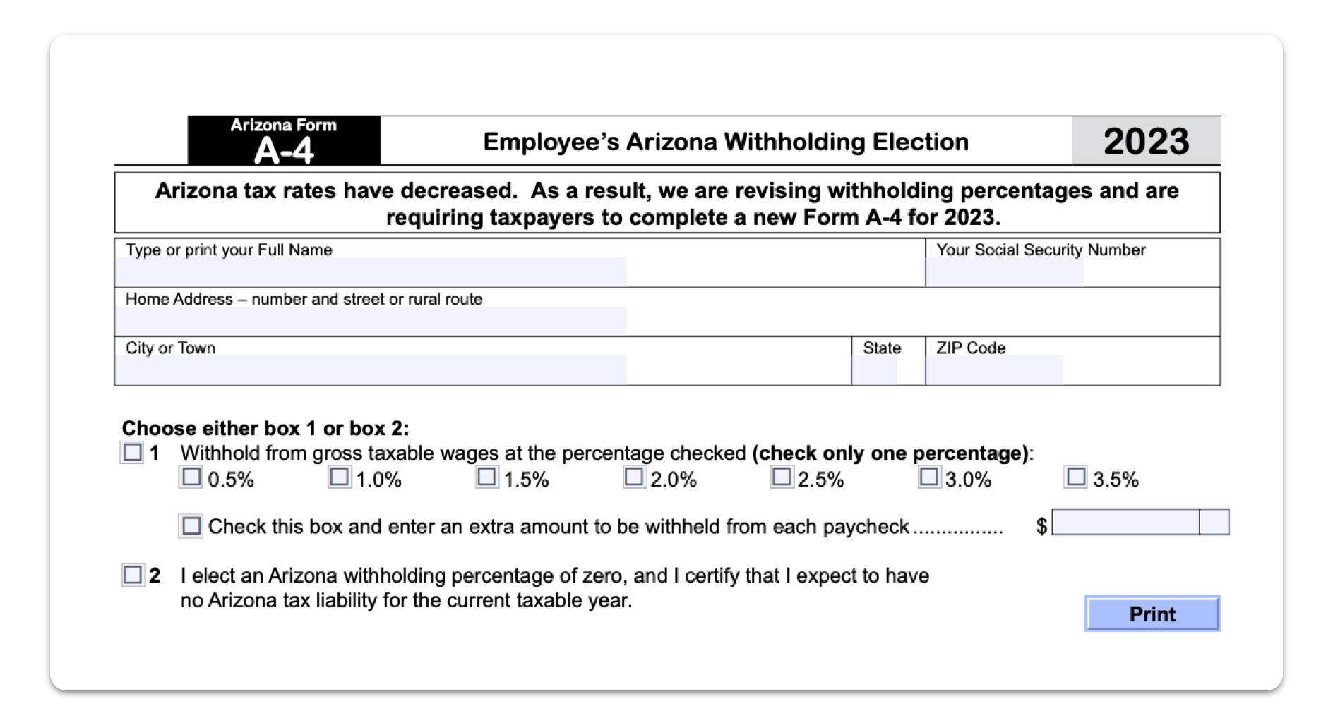 Arizona State Tax Form 2024 A4 Etta Olivia