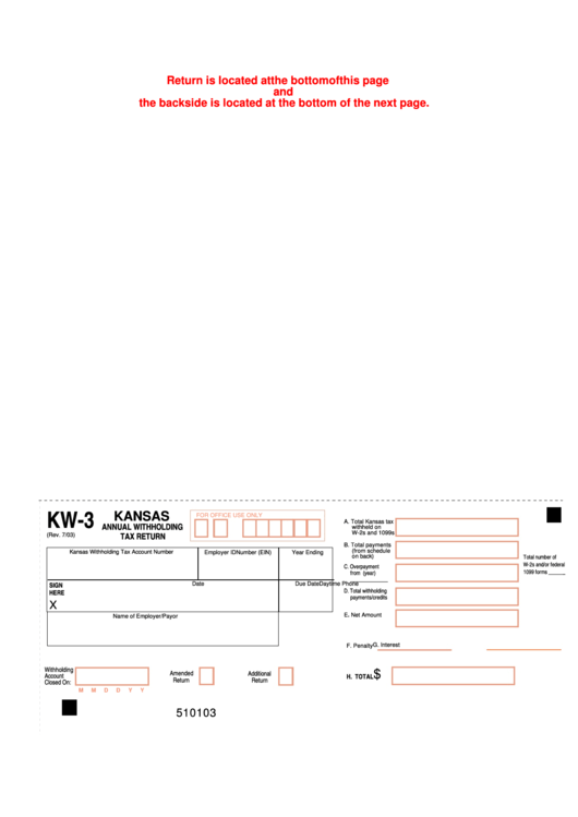 Fillable Form Kw 3 Kansas Annual Withholding Tax Return Printable Pdf 