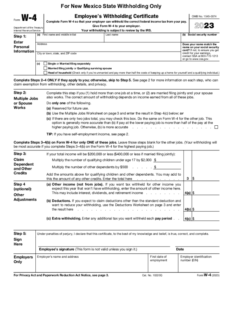 Fillable Online New Mexico State Tax Withholding Form Fax Email Print 