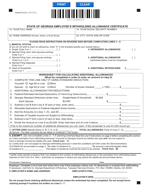 Form G 4 Download Fillable PDF Or Fill Online State Of Georgia Employee 