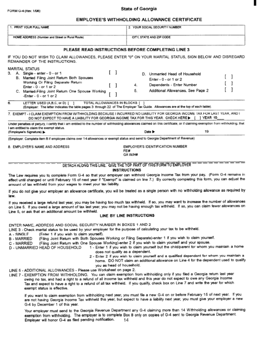 Form G 4 Employee S Withholding Allowance Certificate Printable Pdf 