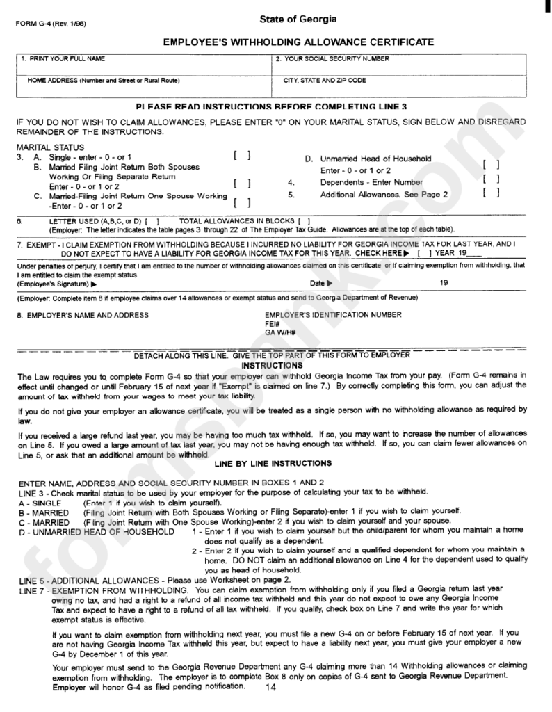 Form G 4 Employee S Withholding Allowance Certificate Printable Pdf 