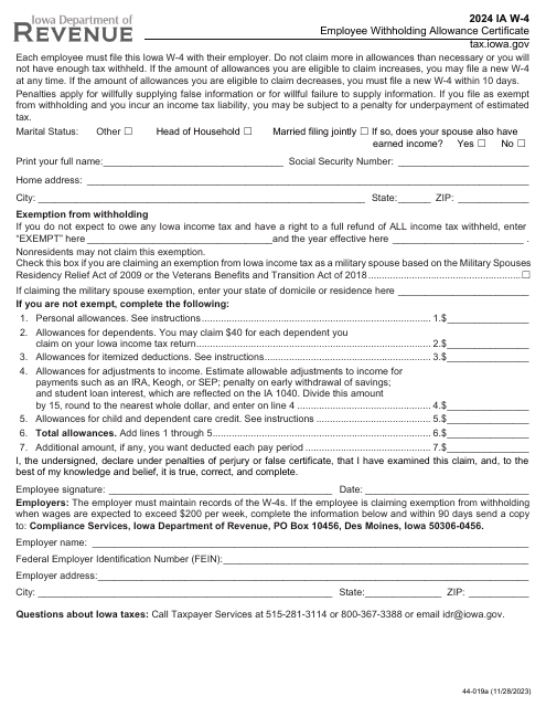 Form IA W 4 44 019 2024 Fill Out Sign Online And Download