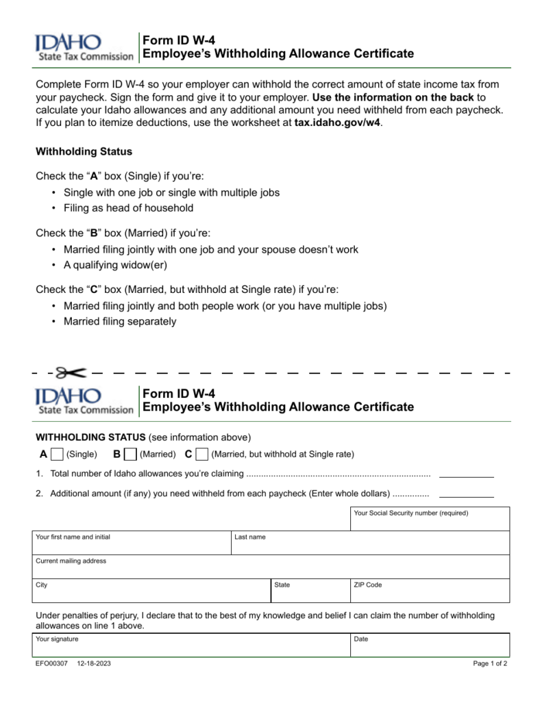 Form ID W 4 EFO00307 Download Fillable PDF Or Fill Online Employee s 