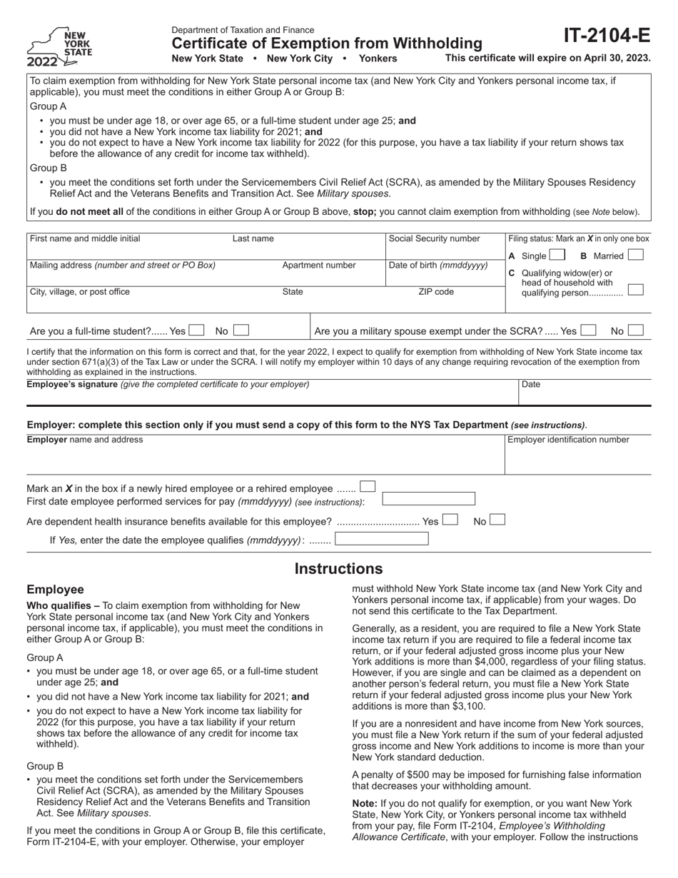 Form IT 2104 E Download Fillable PDF Or Fill Online Certificate Of