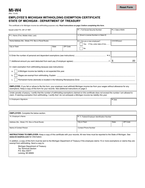 Form MI W4 Download Fillable PDF Or Fill Online Employee s Michigan 