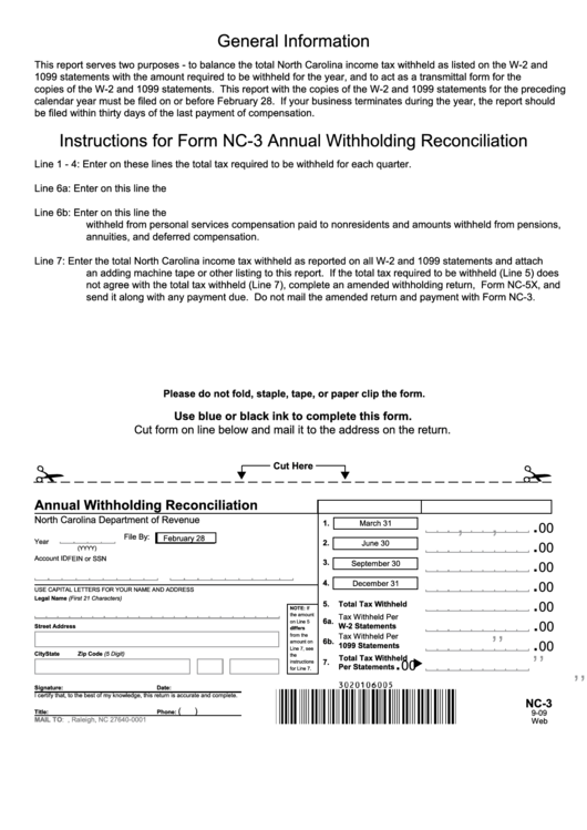 Form Nc 3 Instructions For Form Nc 3 Annual Withholding 