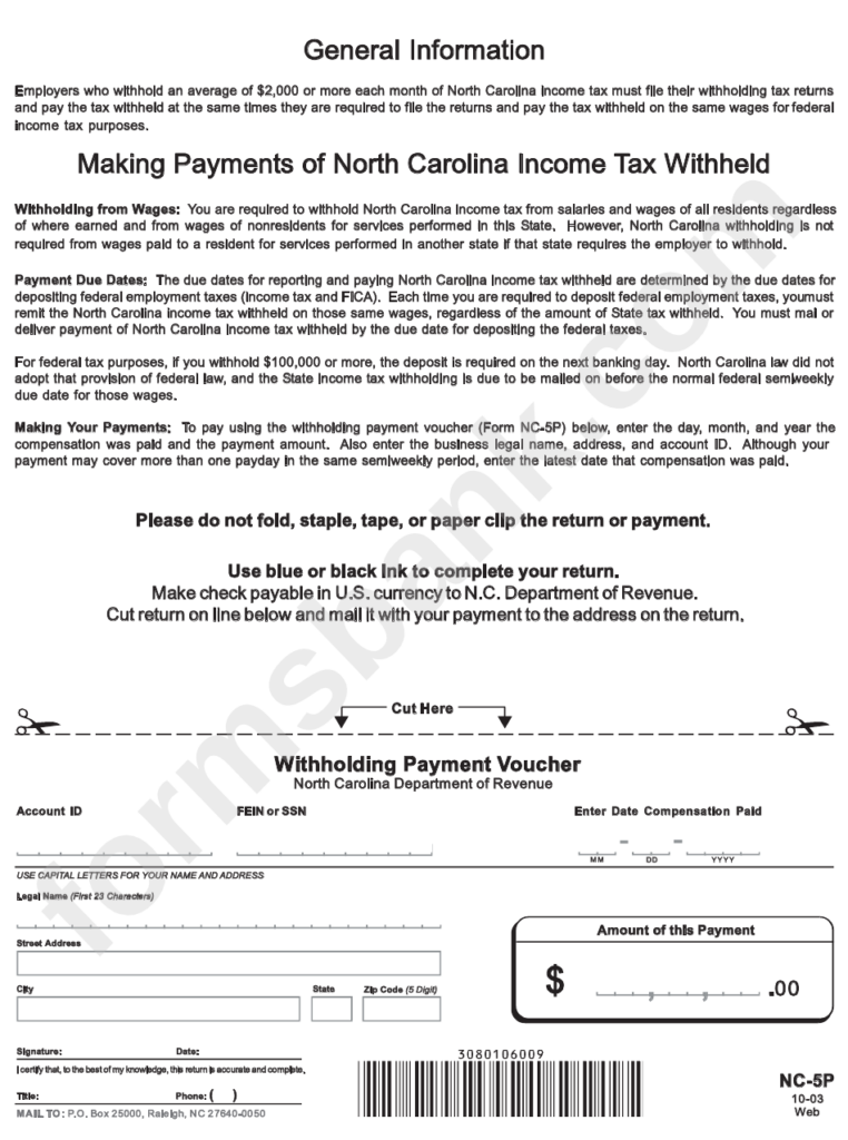 Form Nc 5p Withholding Payment Voucher North Carolina Department Of 