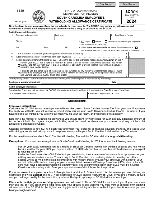 Form SC W 4 Download Fillable PDF Or Fill Online South Carolina