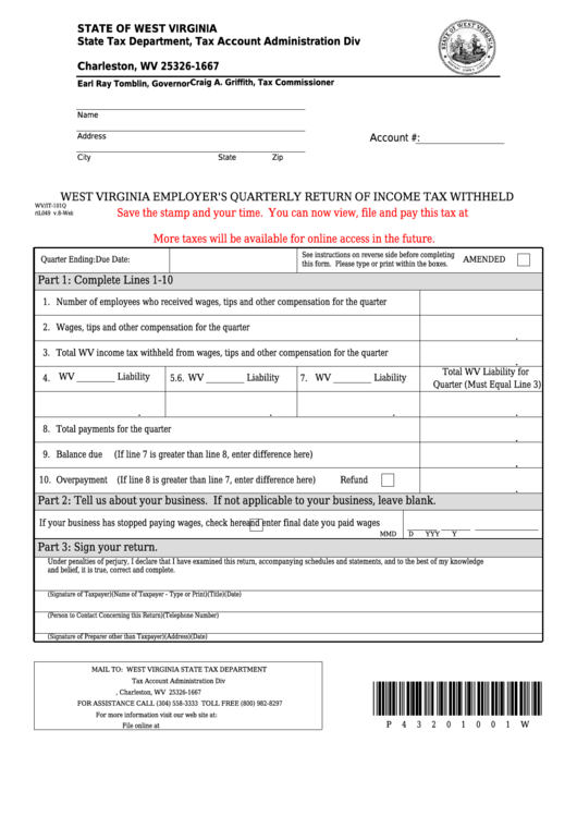 Form Wv it 101q West Virginia Employer S Quarterly Return Of Income 