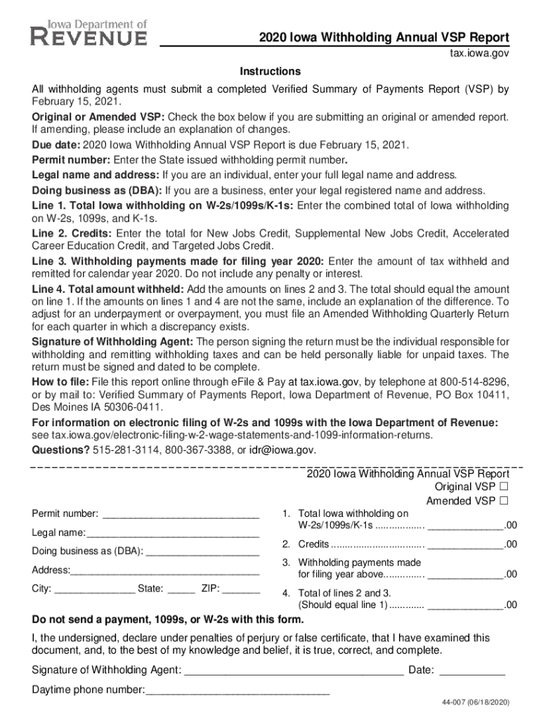 Iowa Withholding Annual Vsp Report 2020 2024 Form Fill Out And Sign 