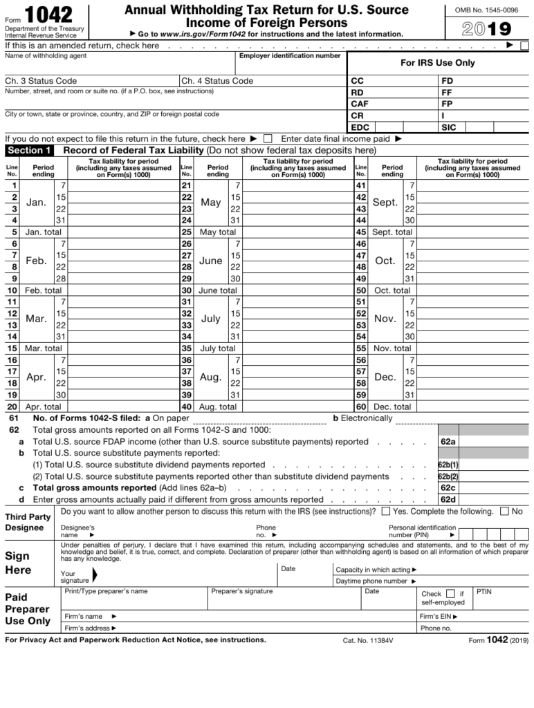 IRS Form 1042 Download Fillable PDF Or Fill Online Annual Withholding