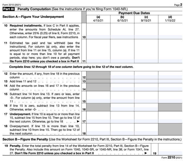 IRS Form 2210 A Guide To Underpayment Of Tax