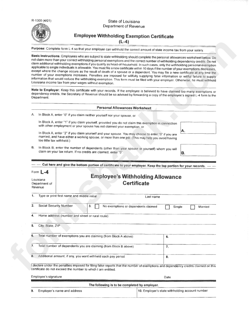 Louisiana Employee Withholding L 4 Form WithholdingForm