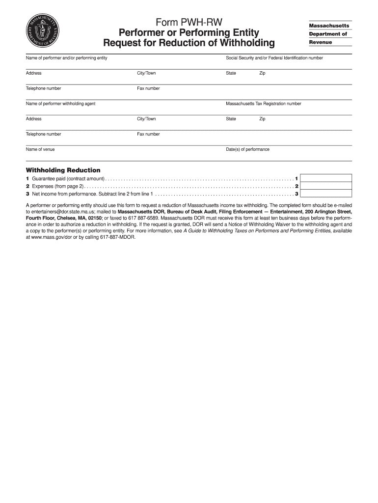 Massachusetts Request Withholding Fill Online Printable Fillable 