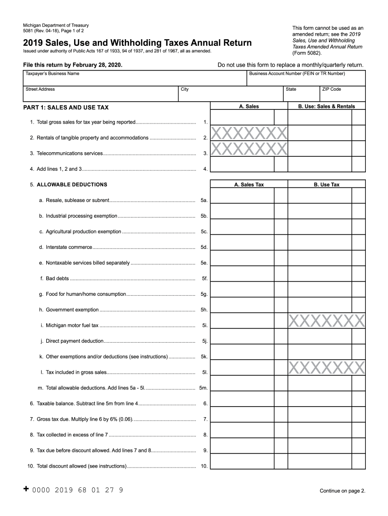 Michigan Sales Use And Withholding Tax Form 5081 WithholdingForm