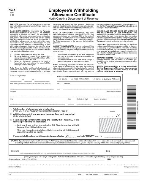 North Carolina State Tax Withholding Form 2023 Printable Forms Free 