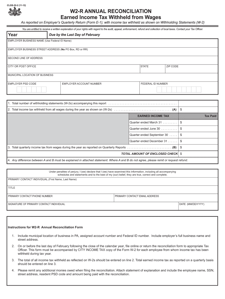 Pa Employer Quarterly Return Local Earned Income Tax Withholding Form 